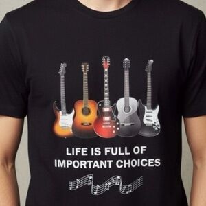 Black Guitar Graphic T-Shirt | Silky Feel | M/S | Music Band Concert Tee NWOT